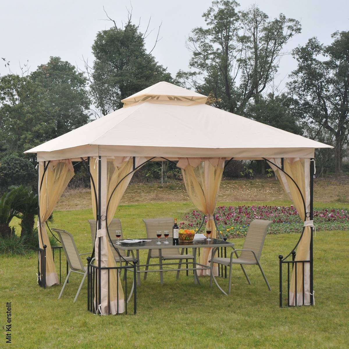 Outsunny Gartenpavillon beige Metall B/H/L: ca. 300x275x300 cm