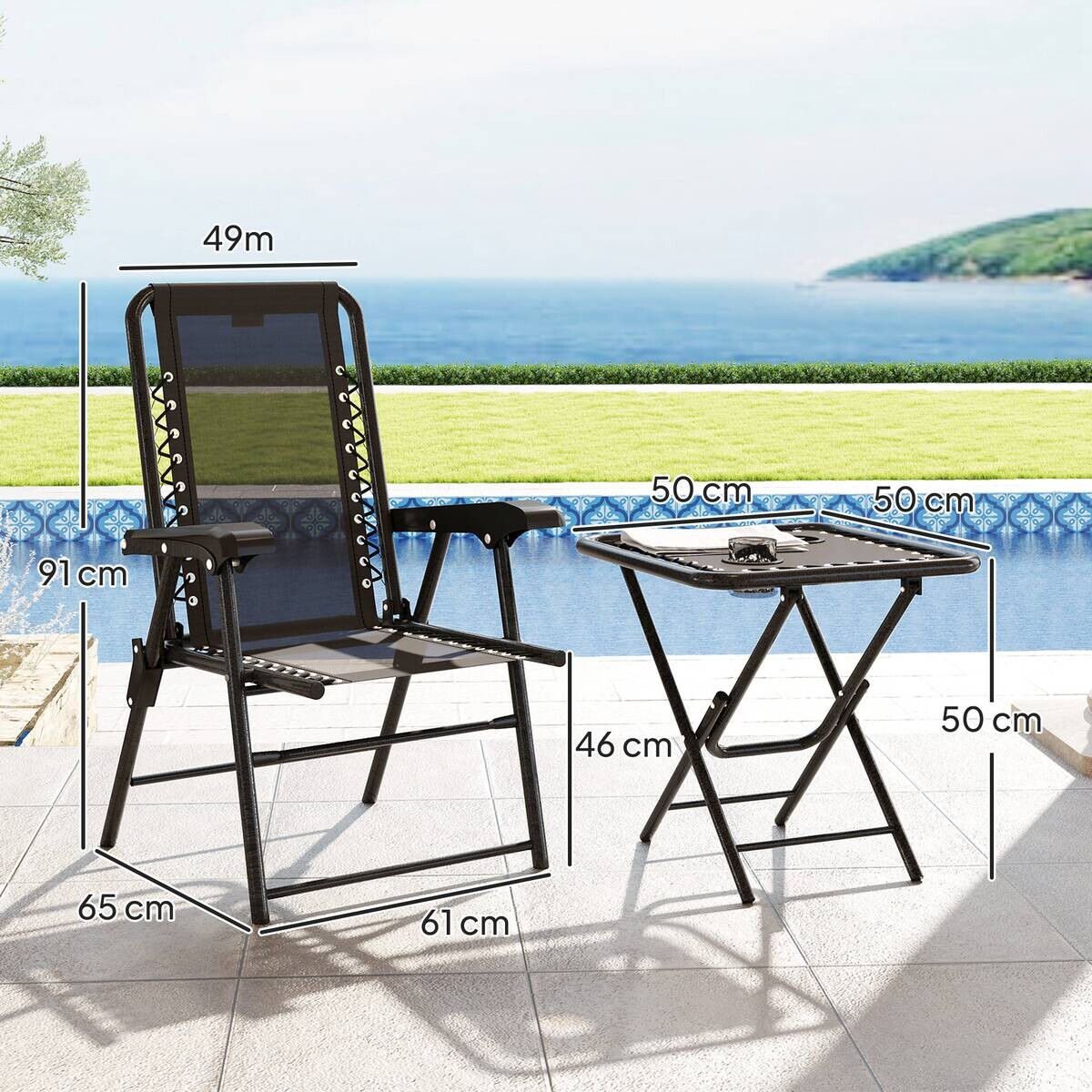 Outsunny Balkonmöbel-Set schwarz Netzstoff B/H/L: ca. 61x91x65 cm