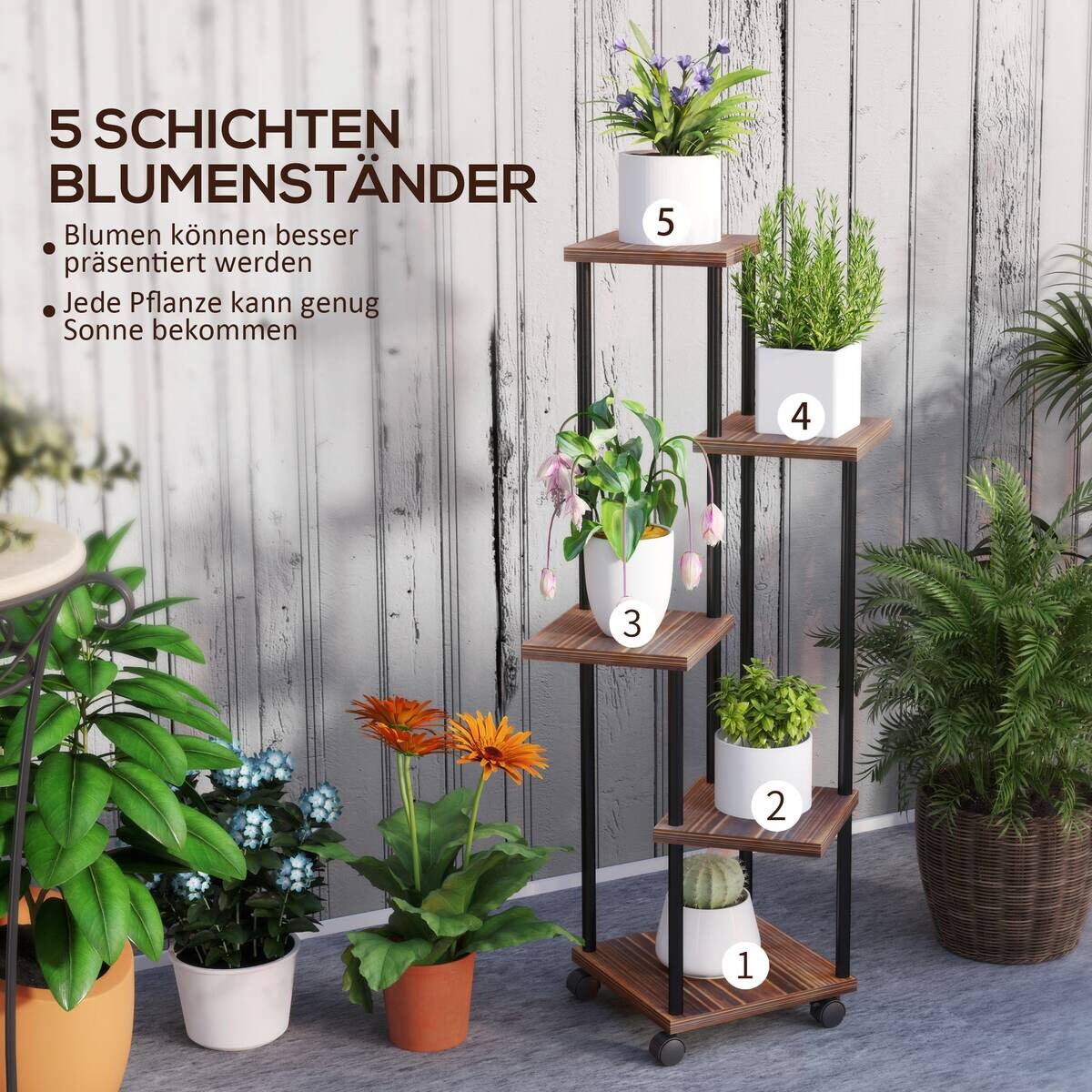 Outsunny Pflanzenständer braun Holz B/H/L: ca. 59x110x59 cm