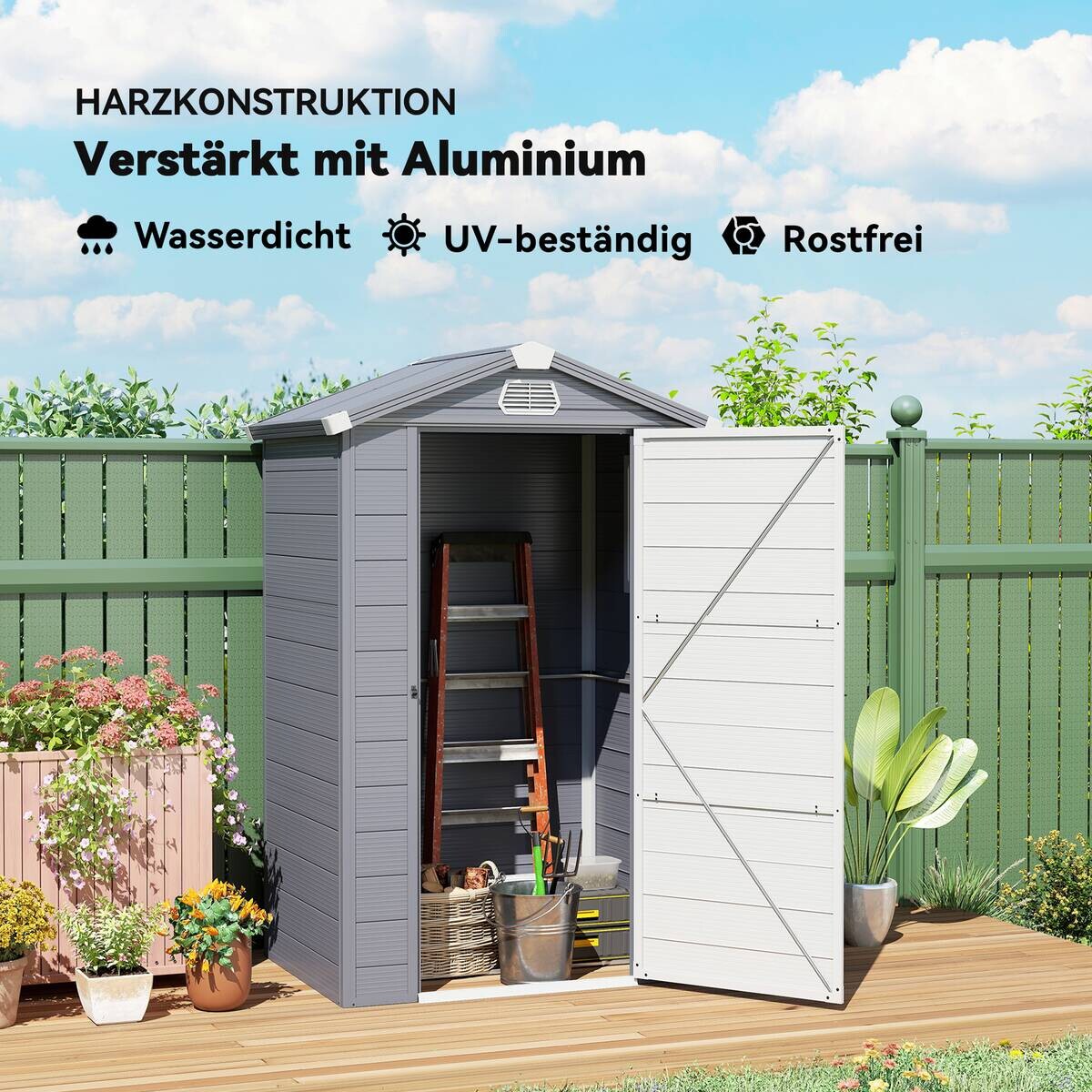 Outsunny Gartenhaus dunkelgrau B/H/T/L: ca. 102x208x102x133 cm