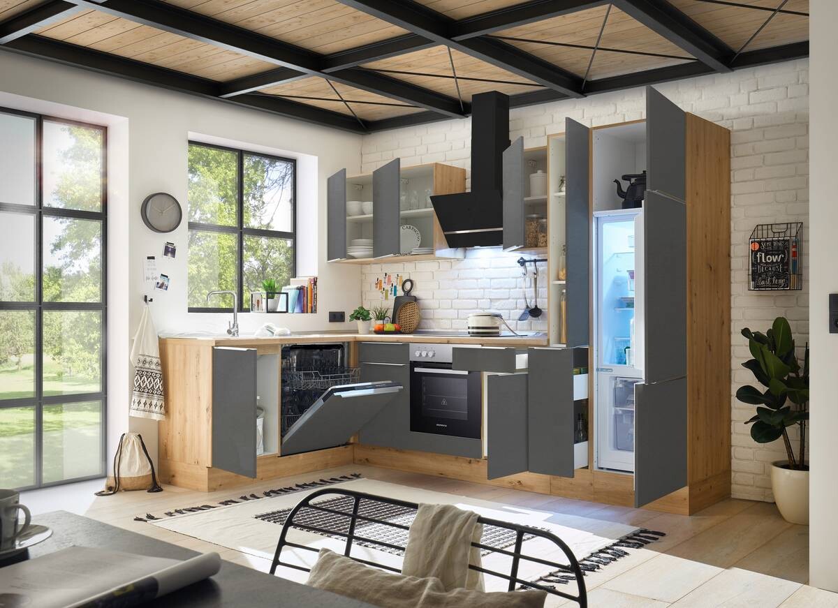 Respekta Winkelküche Marleen grau matt B/H/T: ca. 310x211x170 cm