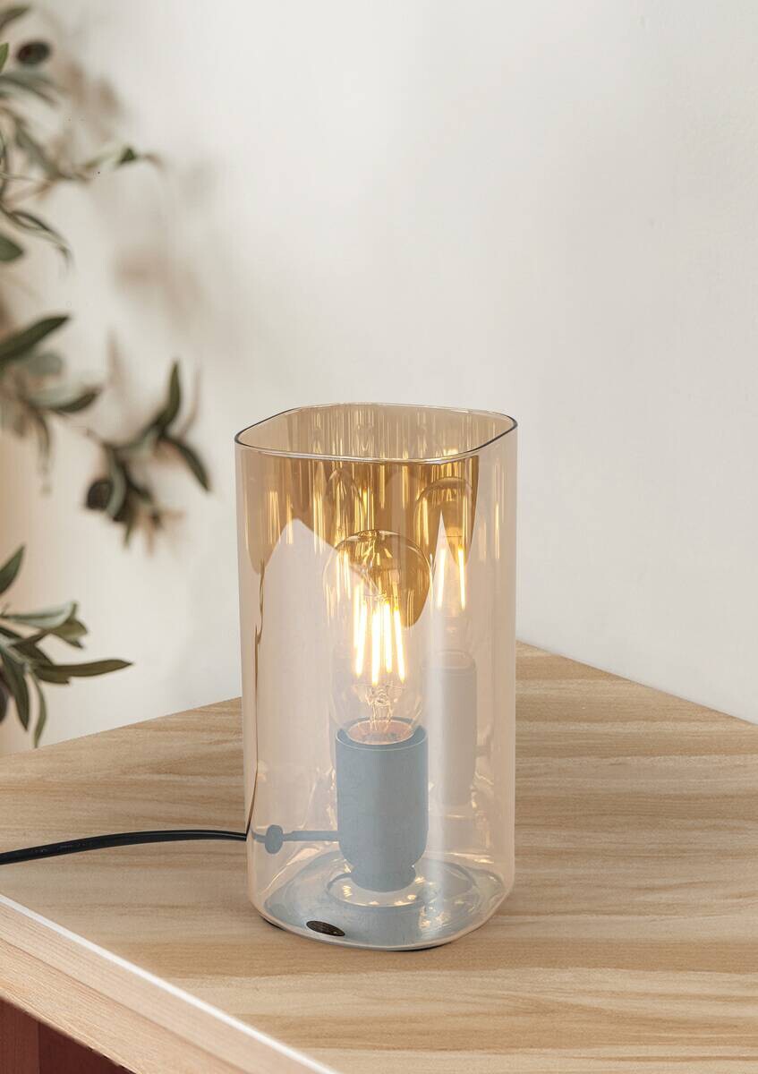 Nolo Tischleuchte Paige amber Glas B/H/L: ca. 9,5x20x9,5 cm E27 1 Brennstellen