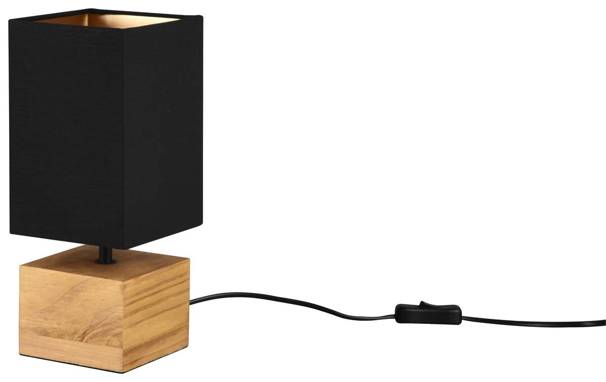 Reality Tischleuchte R50171080 schwarz Holz Stoff B/H/L: ca. 12x12x12 cm E14 1 Brennstellen