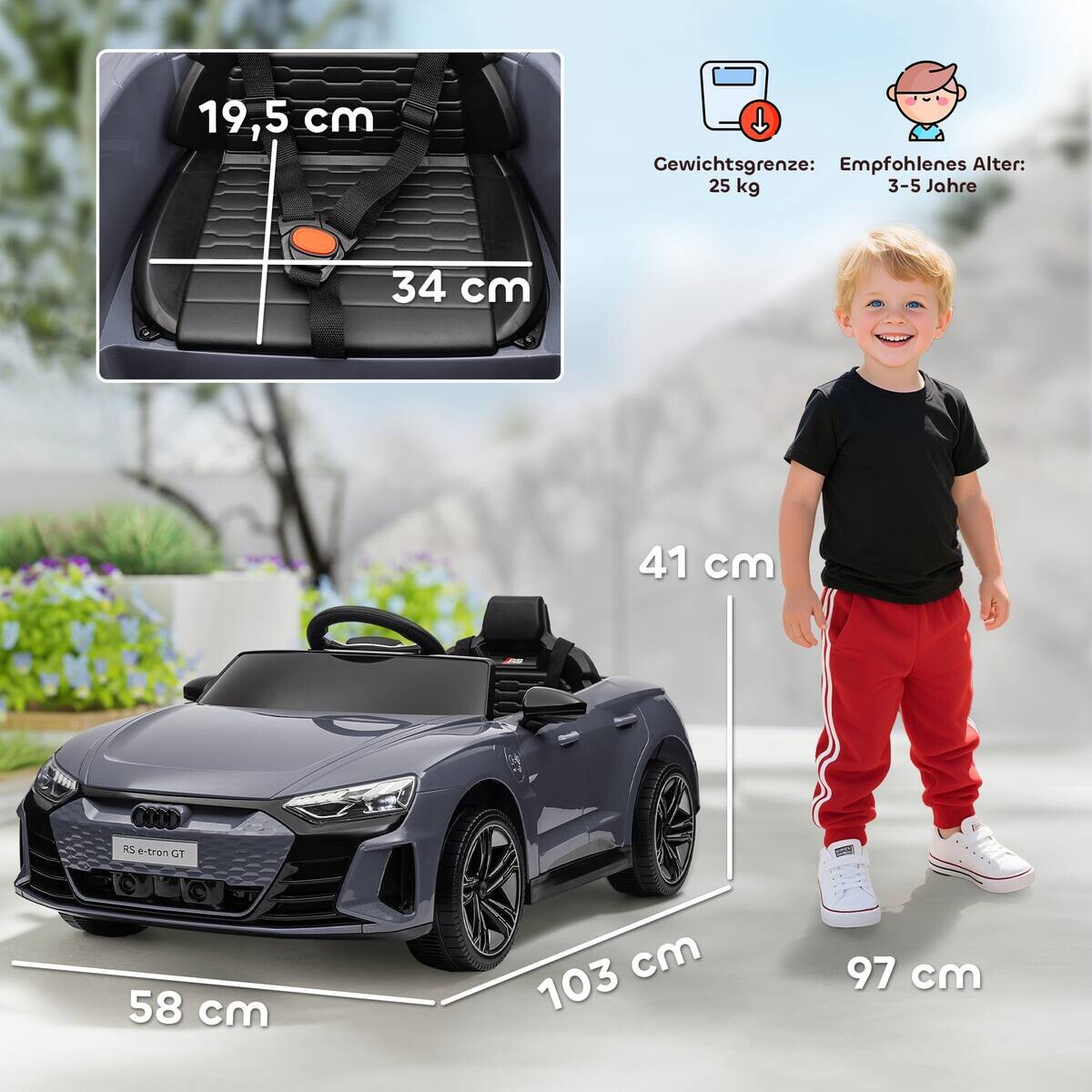 HOMCOM Kinder Elektroauto grau B/H/L: ca. 58x41x103 cm