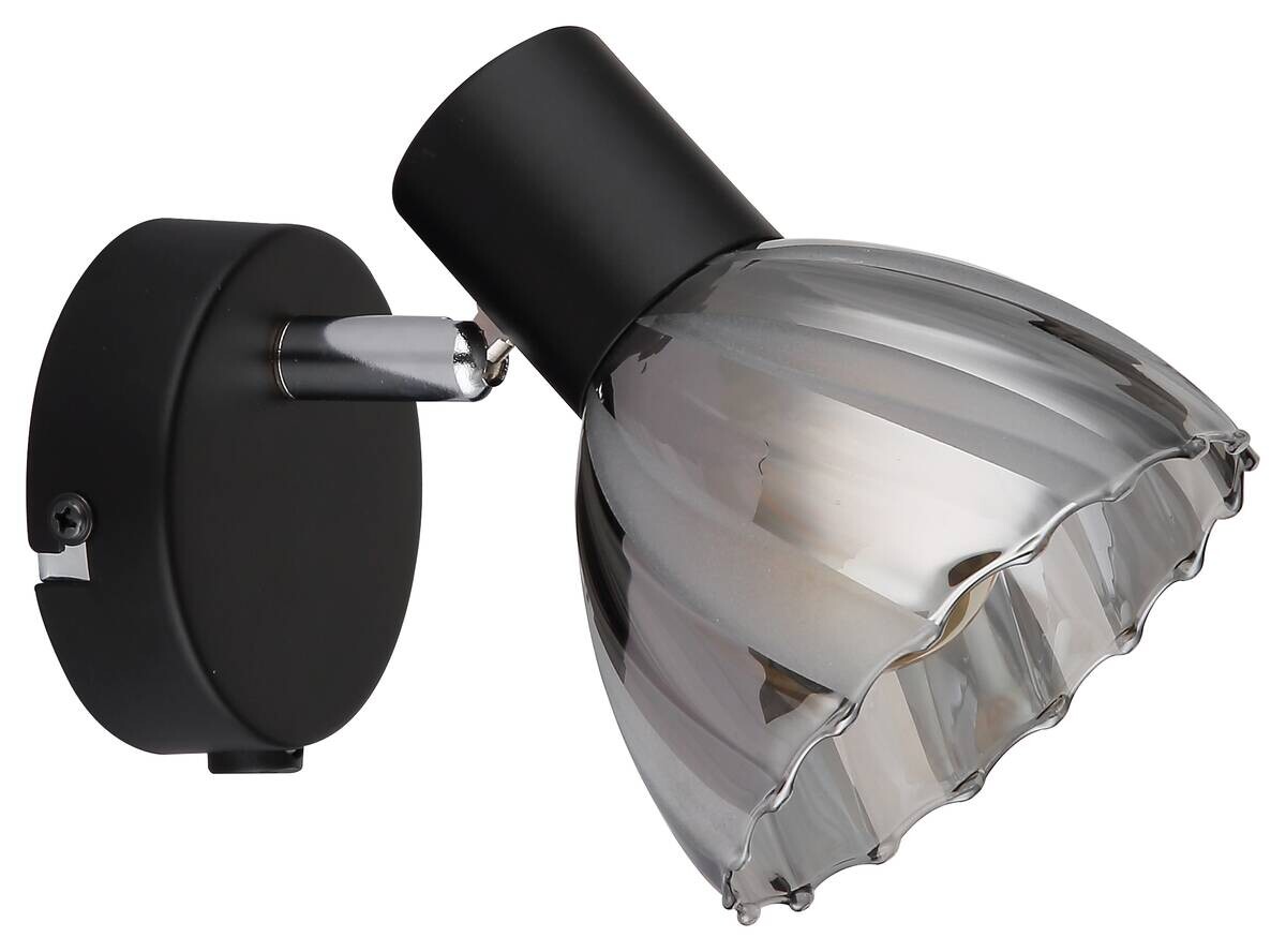 GLOBO Strahler mattschwarz Satiniert Rauch Metall Glas H: ca. 12,5 cm E14 1 Brennstellen