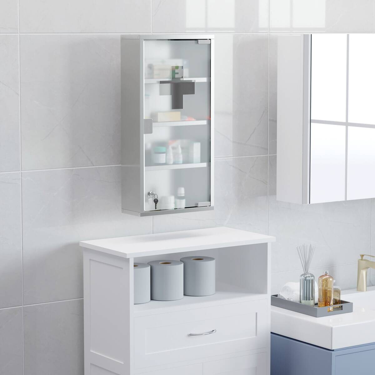 Medizinschrank silber Glas B/H/L: ca. 12x30x60 cm