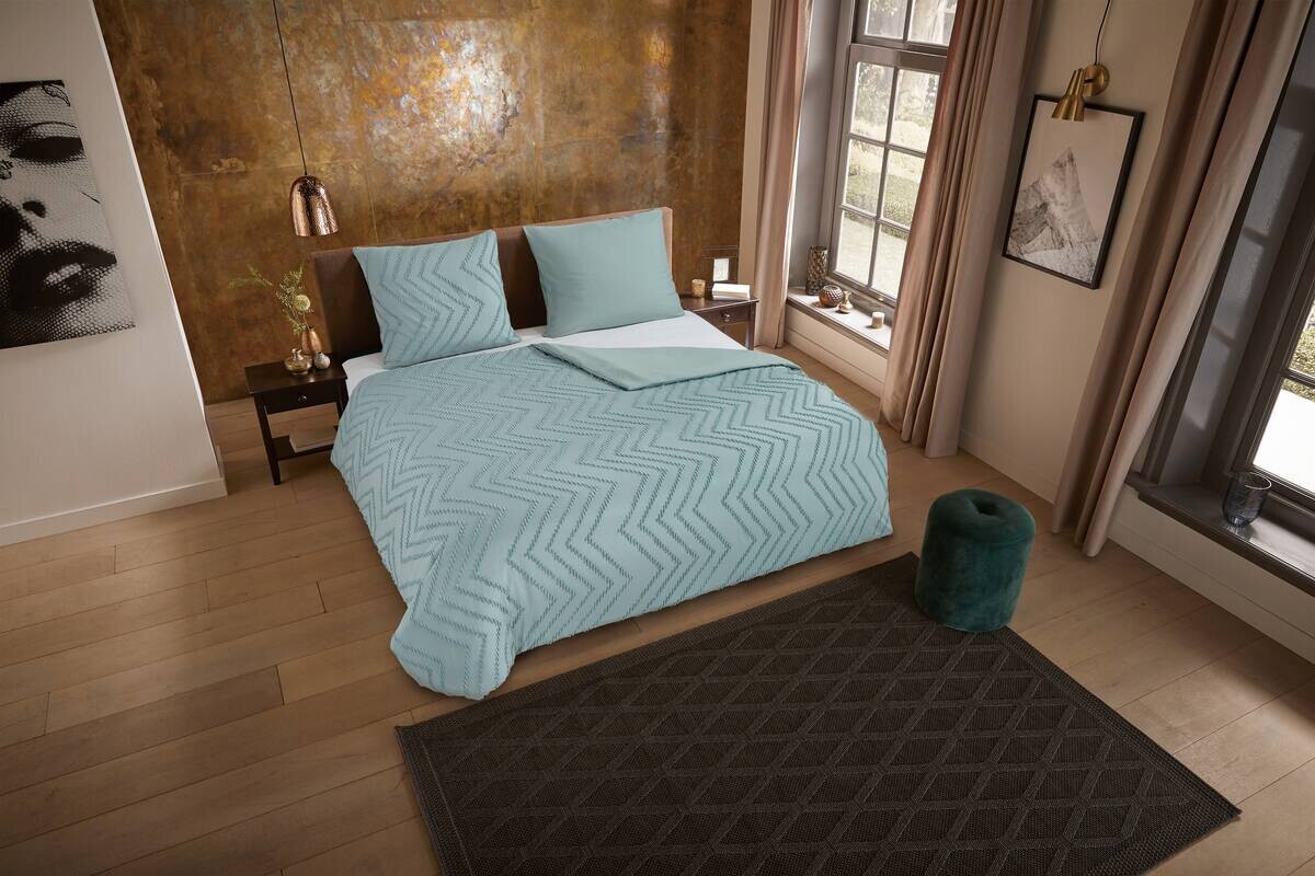 Microfaser Bettwäsche Zigzag salbei Polyester B/L: ca. 155x220 cm