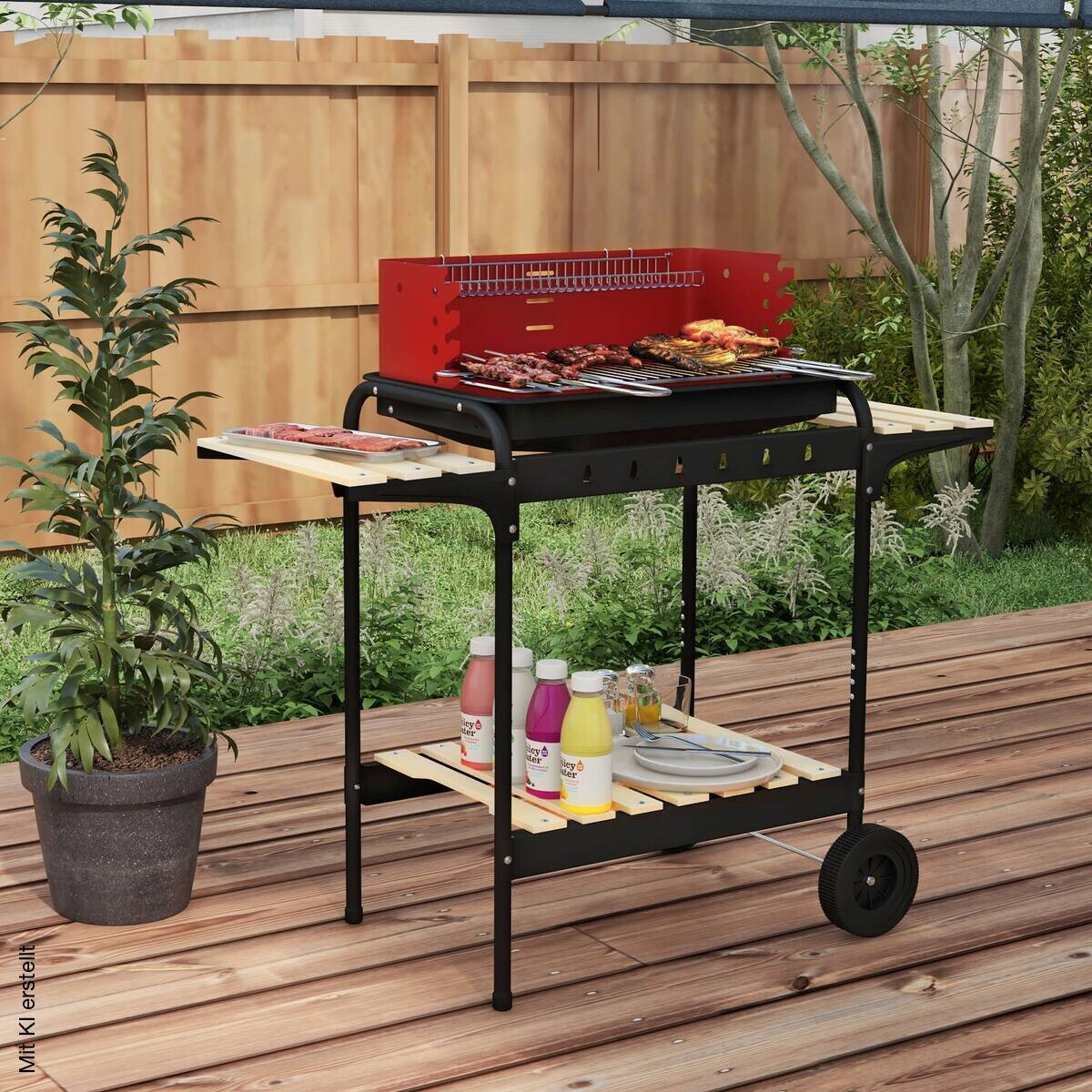 Outsunny Holzkohlegrill Metall B/H/L: ca. 47x95x103 cm