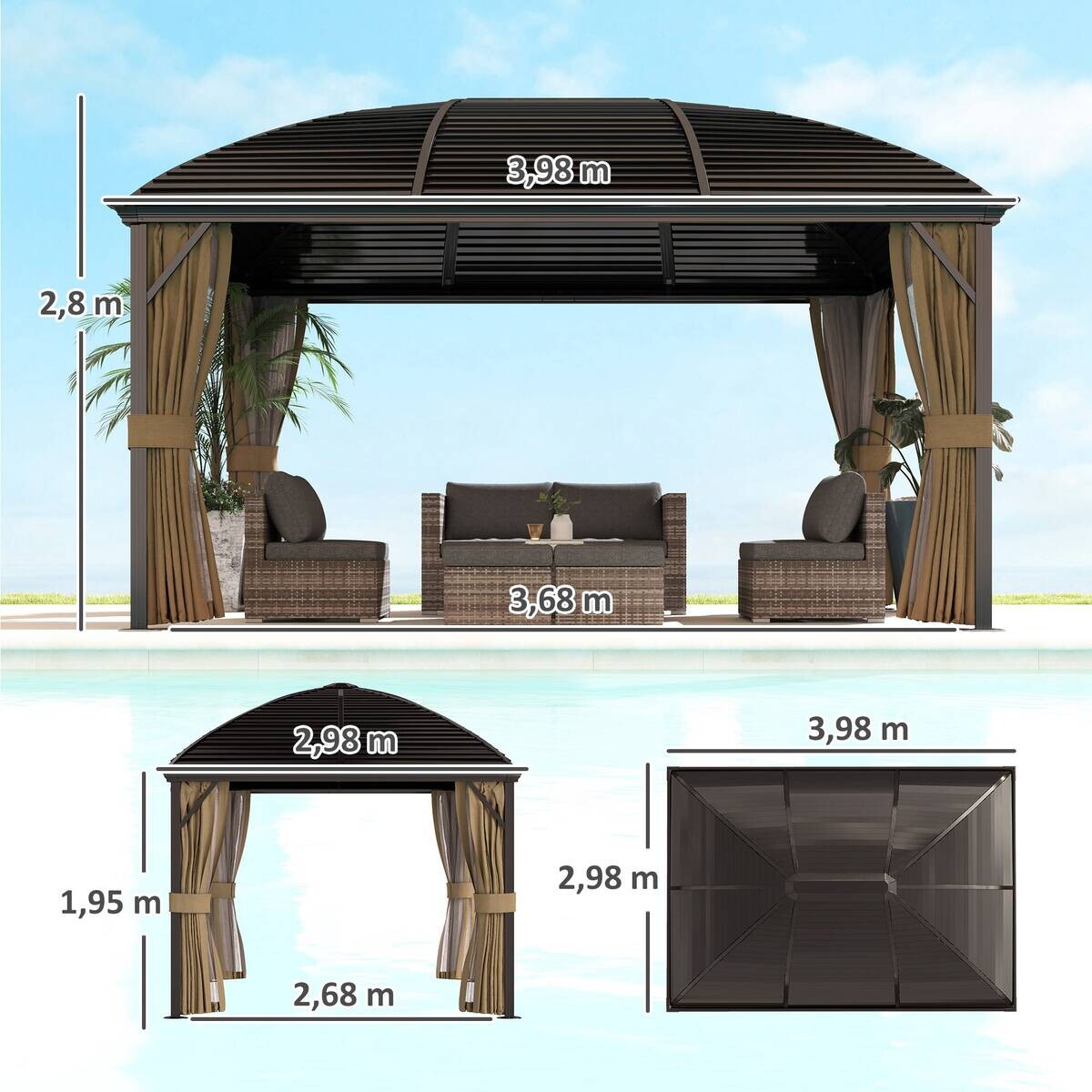 Outsunny Pavillon braun Aluminium B/H/L: ca. 298x280x398 cm