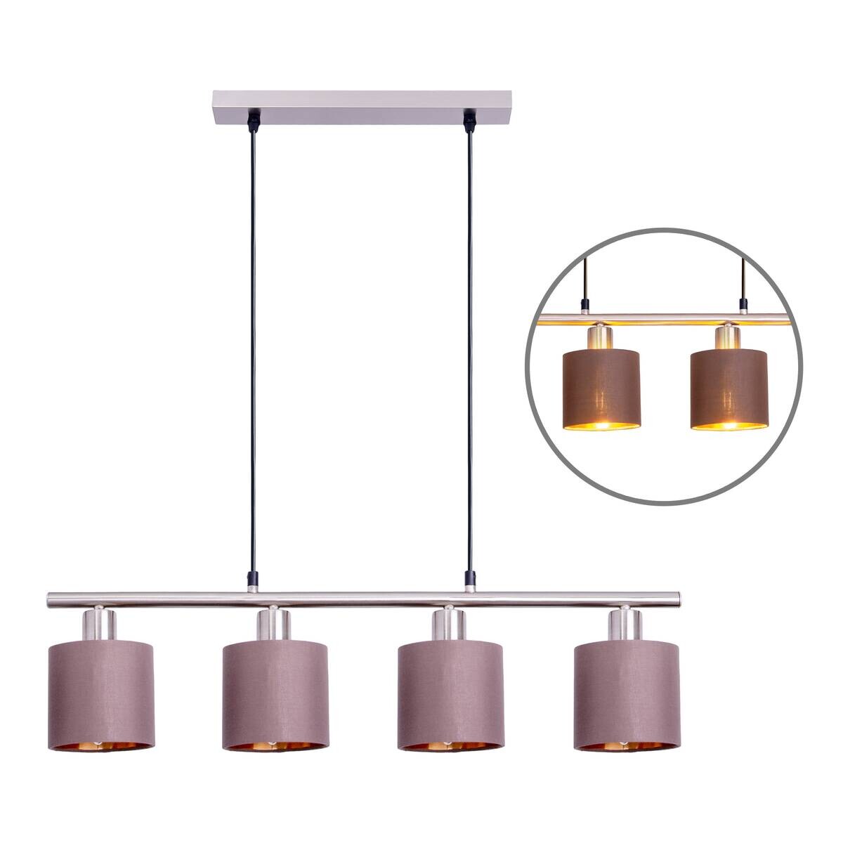 Näve Leuchten Pendelleuchte 7092014 braun Textil Metall B/H/T: ca. 12x140x72,4 cm E14 4 Brennstellen