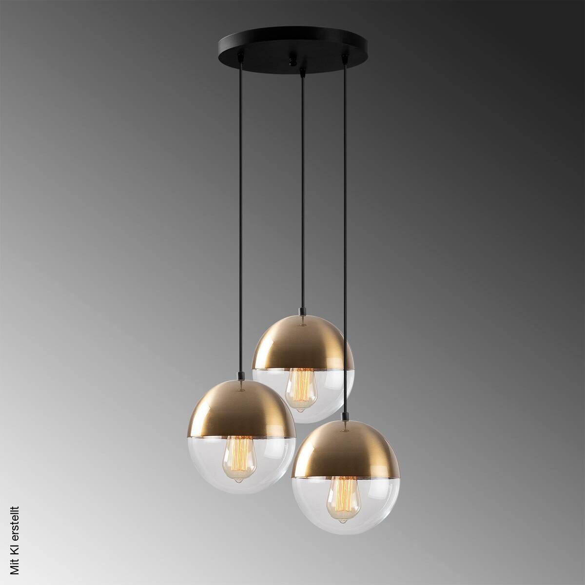 Opviq Pendelleuchte Bastos-6156 Metall Glas B/H/T/L/D: ca. 44x111x44x44x44 cm E27 3 Brennstellen