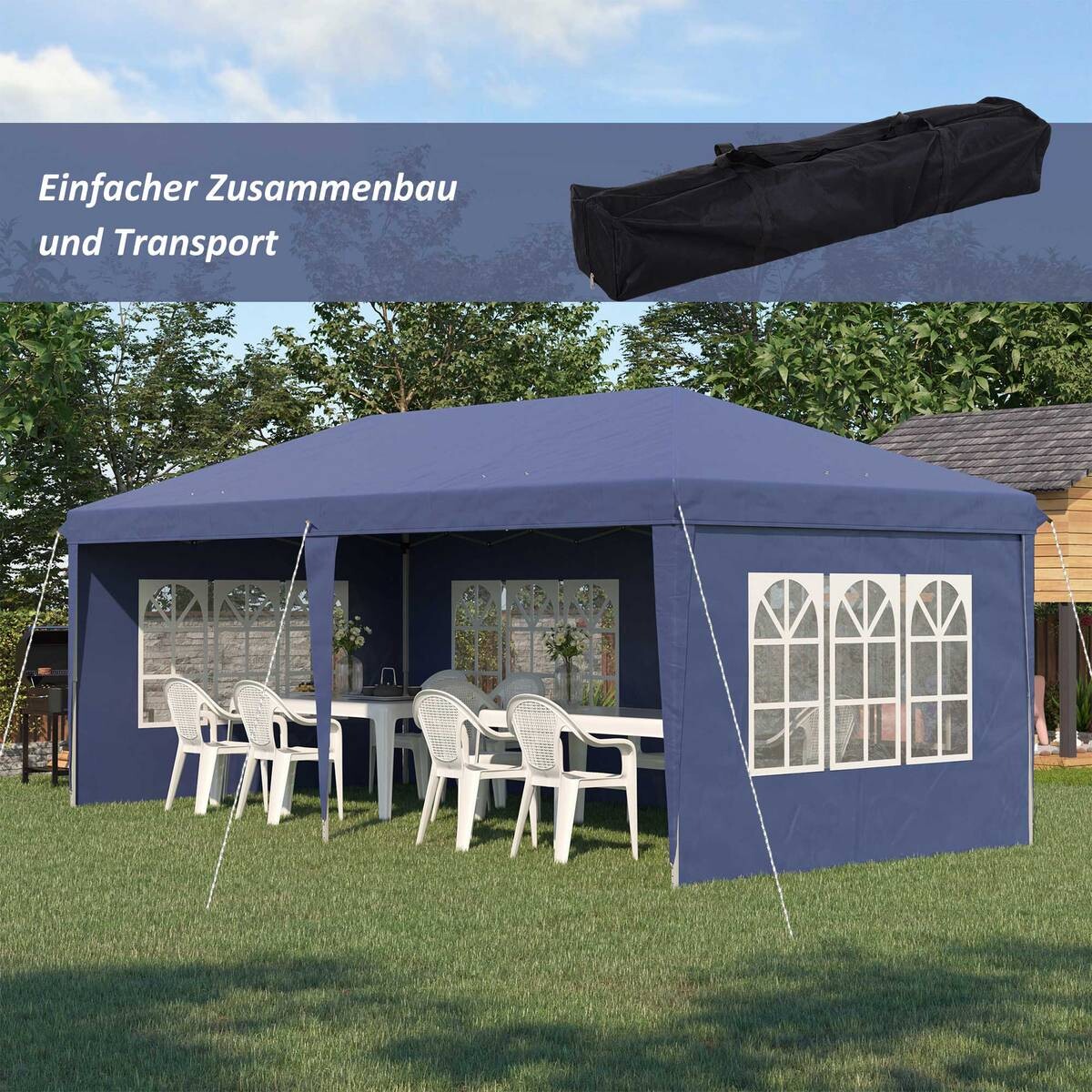 Outsunny Faltpavillon blau Polyester B/H/L: ca. 295x270x585 cm