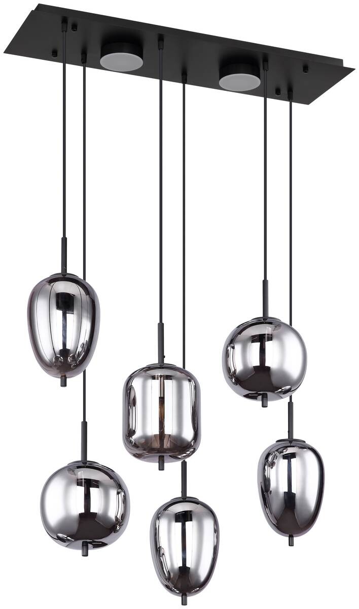 GLOBO Pendelleuchte mattschwarz Metall Acryl Glas B/H/T: ca. 34x120x80 cm 6 Brennstellen