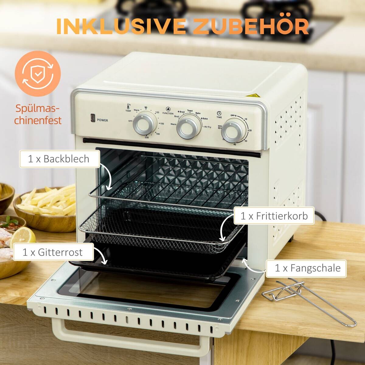 HOMCOM Küchengerät 800-152V90CW cremeweiß Edelstahl B/H/L: ca. 37,7x36x34,5 cm