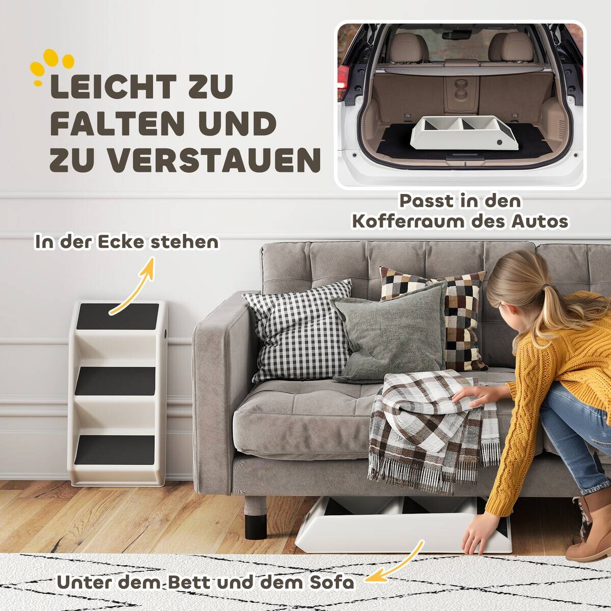 PawHut Hundetreppe creme Polypropylen B/H/L: ca. 30,5x36,5x53 cm
