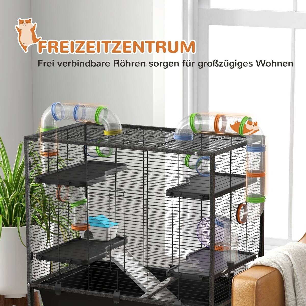 PawHut Hamsterkäfig schwarz Kunststoff B/H/L: ca. 46x109x82 cm