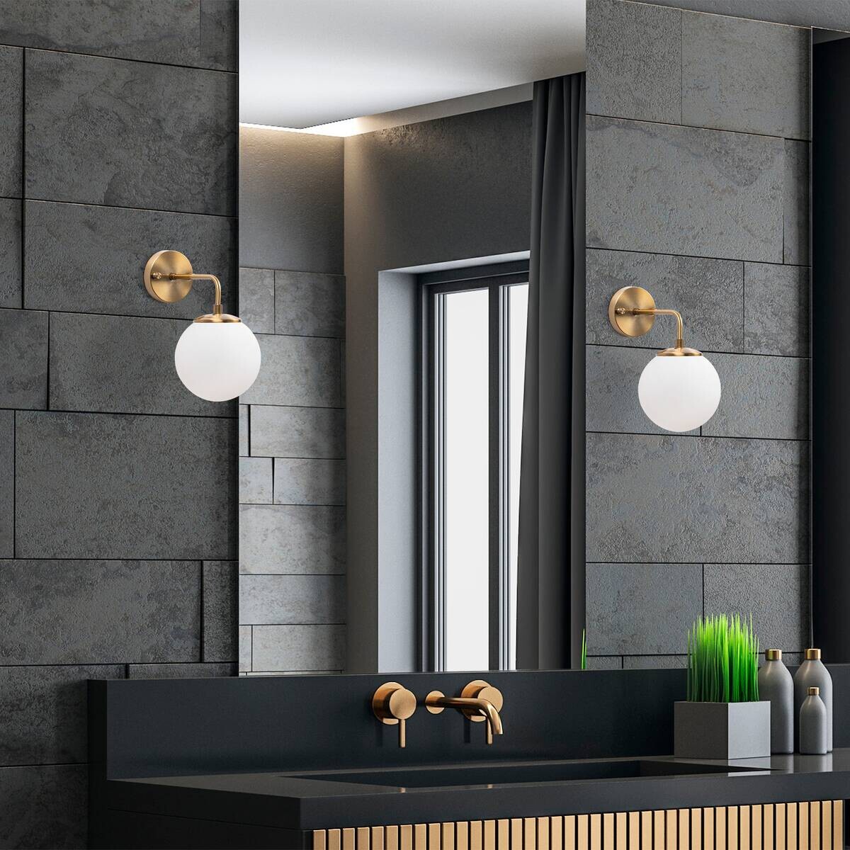 Opviq Wandleuchte Viran bronze Metall Glas B/H/T/L/D: ca. 27x25x27x15x15 cm E14 1 Brennstellen