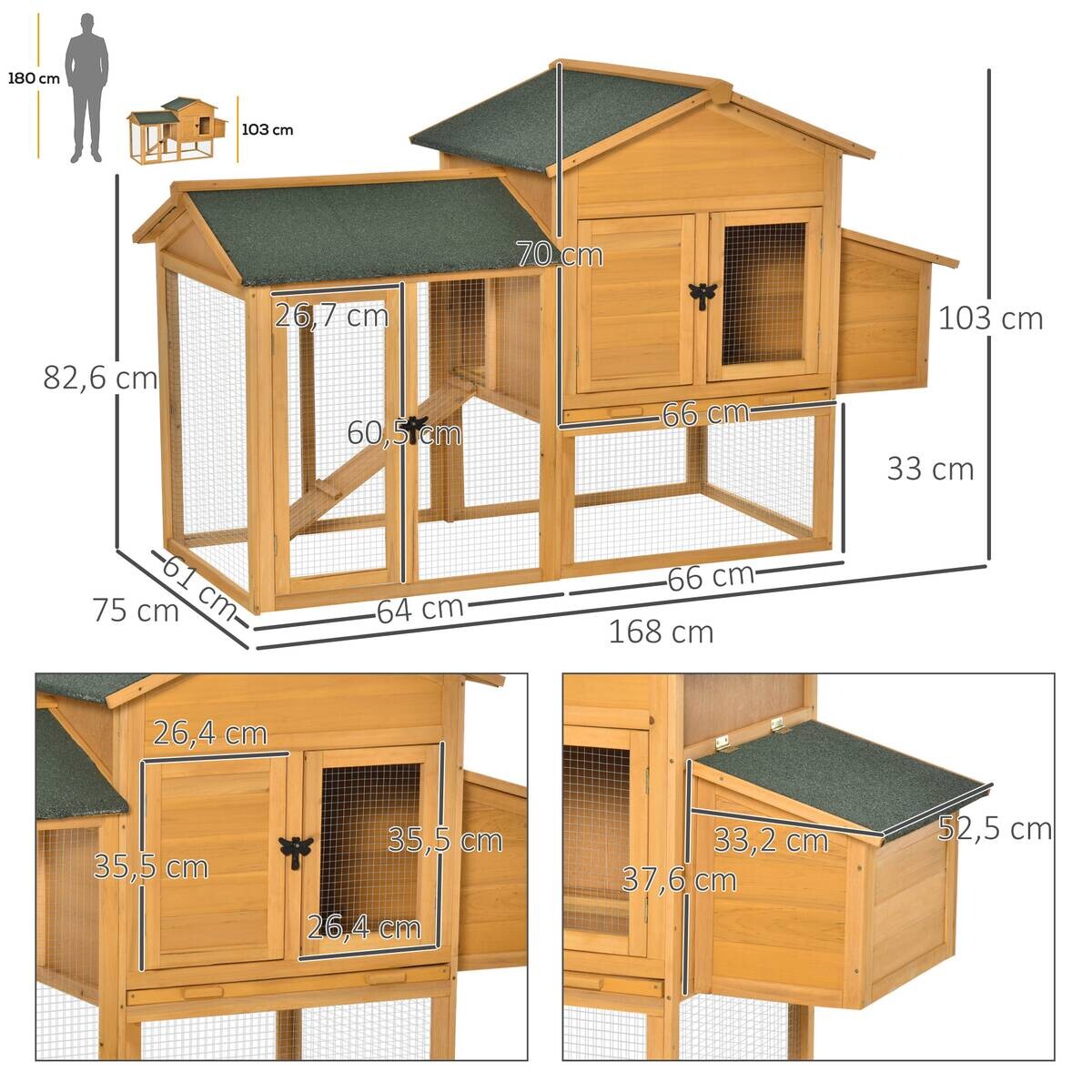 PawHut Stall grün Holz B/H/L: ca. 75x168x103 cm