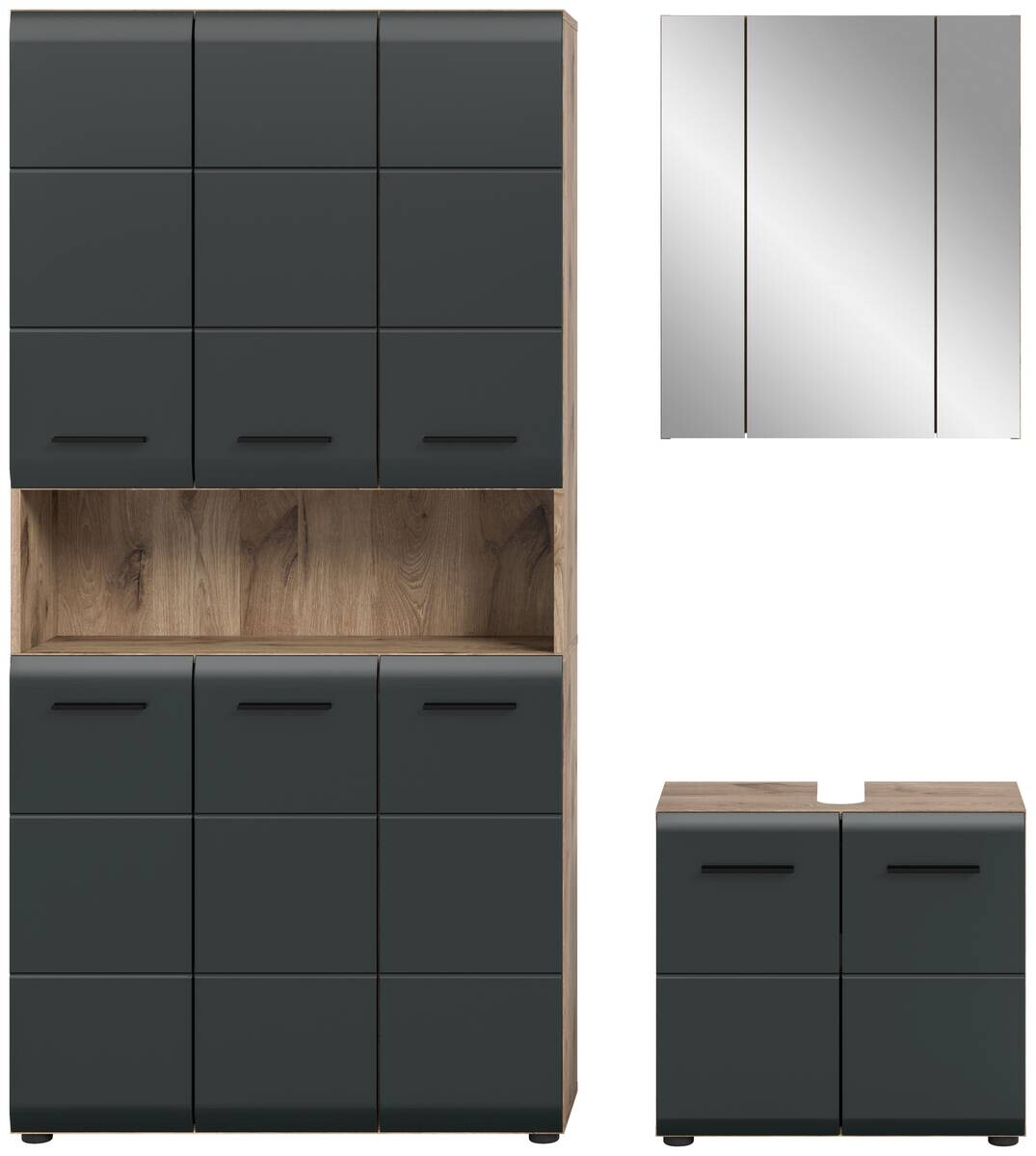 Badezimmer-Set Ice Nox Oak Nachbildung schwarz matt B/H/T: ca. 165x185x46 cm