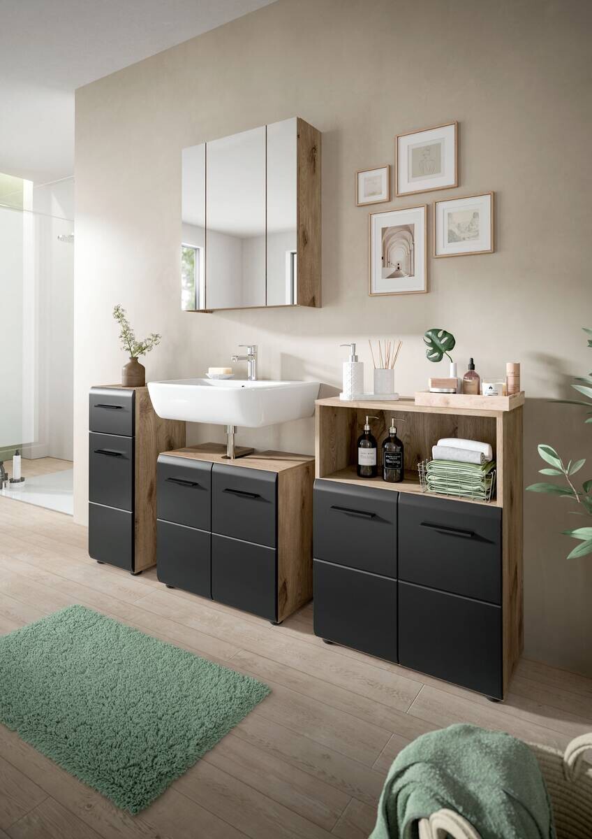 Badezimmer-Set Ice Nox Oak Nachbildung schwarz matt B/H/T: ca. 135x185x30 cm