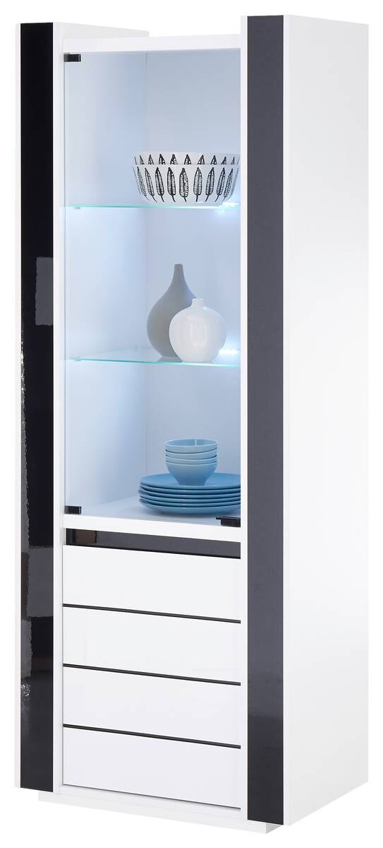 Vitrine Savona weiß Hochglanz schwarz Hochglanz B/H/T: ca. 73x185x45 cm