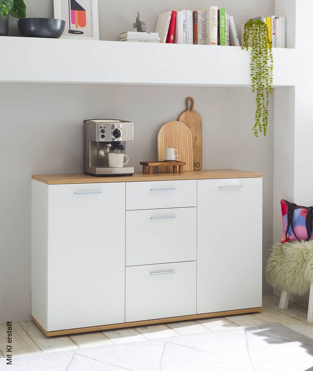 Kommode BC 1035 weiß Eiche Artisan Nachbildung B/H/T: ca. 135x86x38 cm