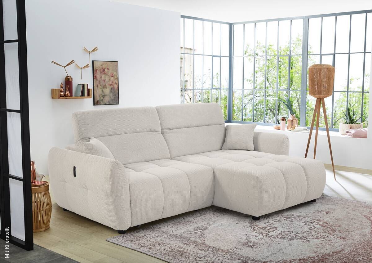Ecksofa mit elektrischer XXL Sitztiefenverstellung hellbeige Kord B/H/T: ca. 260x106x191 cm