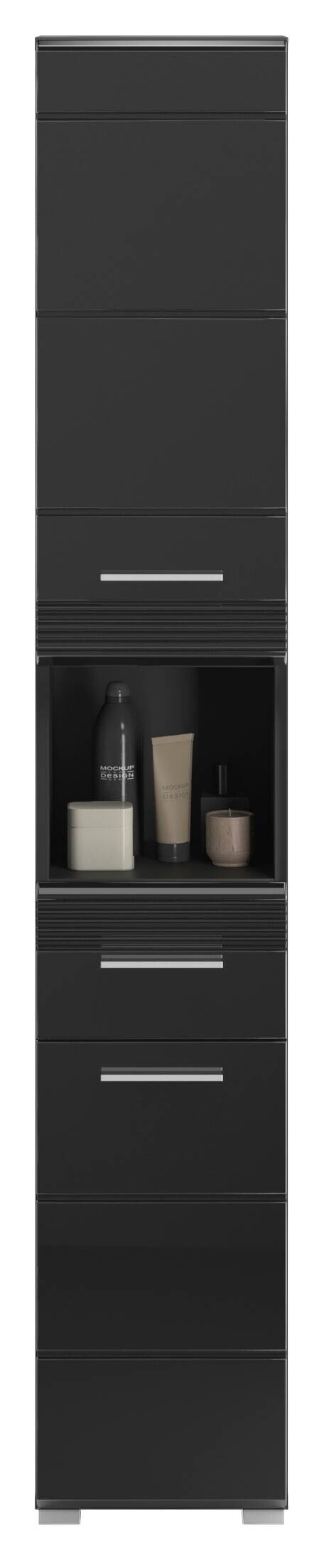 Badezimmer-Set LINUS schwarz schwarz Hochglanz B/H/T: ca. 105x182x34 cm