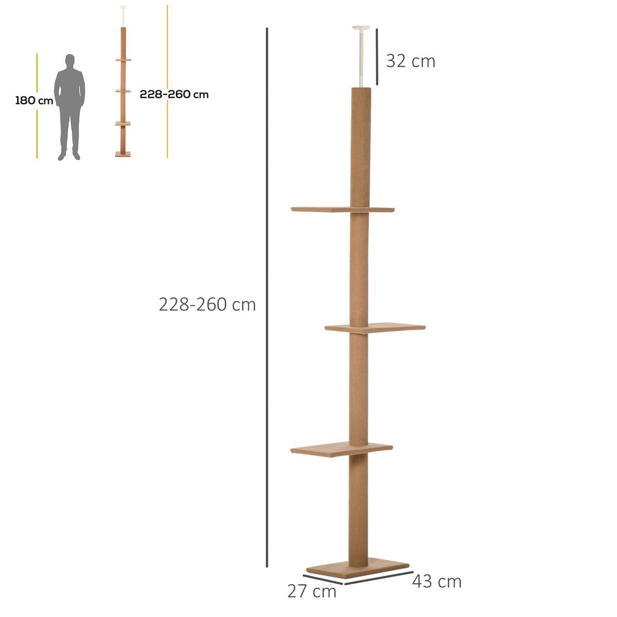 PawHut Kratzbaum braun Spanplatte B/H/L: ca. 27x228x43 cm