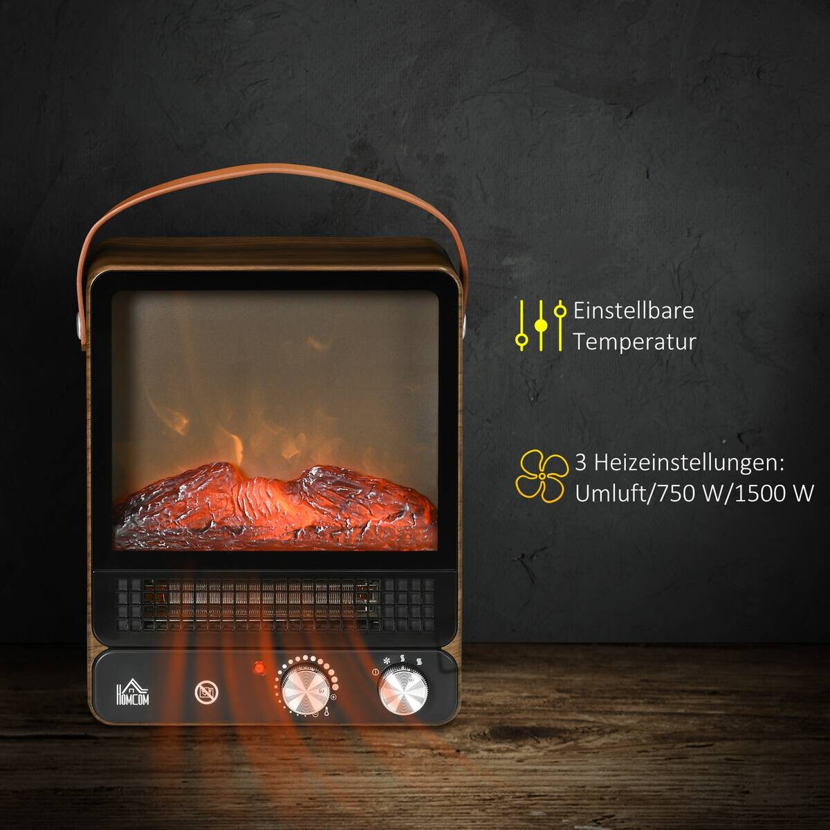 HOMCOM Elektro-Feuerstelle 820-348V90WN braun Edelstahl Polypropylen Kunststoff B/H/L: ca. 17,5x30,3x37,4 cm ca. 1500 W