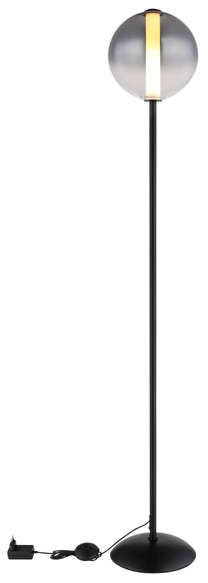GLOBO Stehlampe mattschwarz Opal Rauch Glas Metall H/D: ca. 152x25 cm 1 Brennstellen