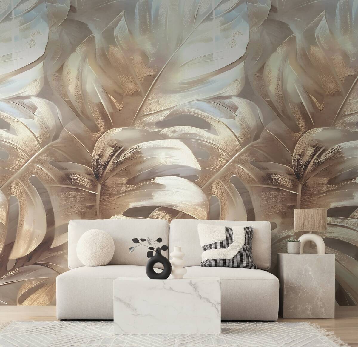 Livingwalls Fototapete Blätter creme beige B/L: ca. 280x159 cm metallic