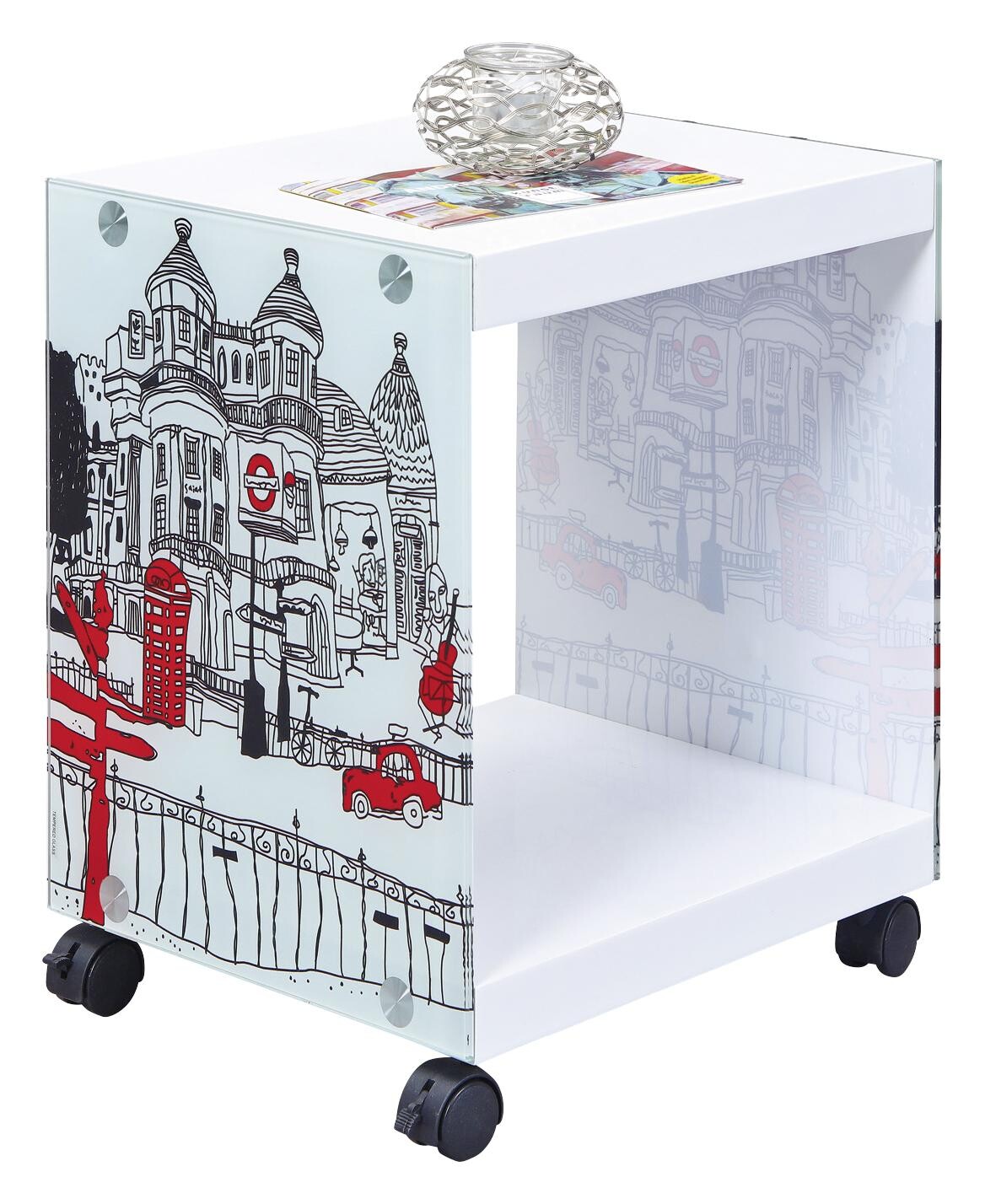 Beistelltisch Logo weiß MDF Glas B/H/T: ca. 38x46x33,5 cm