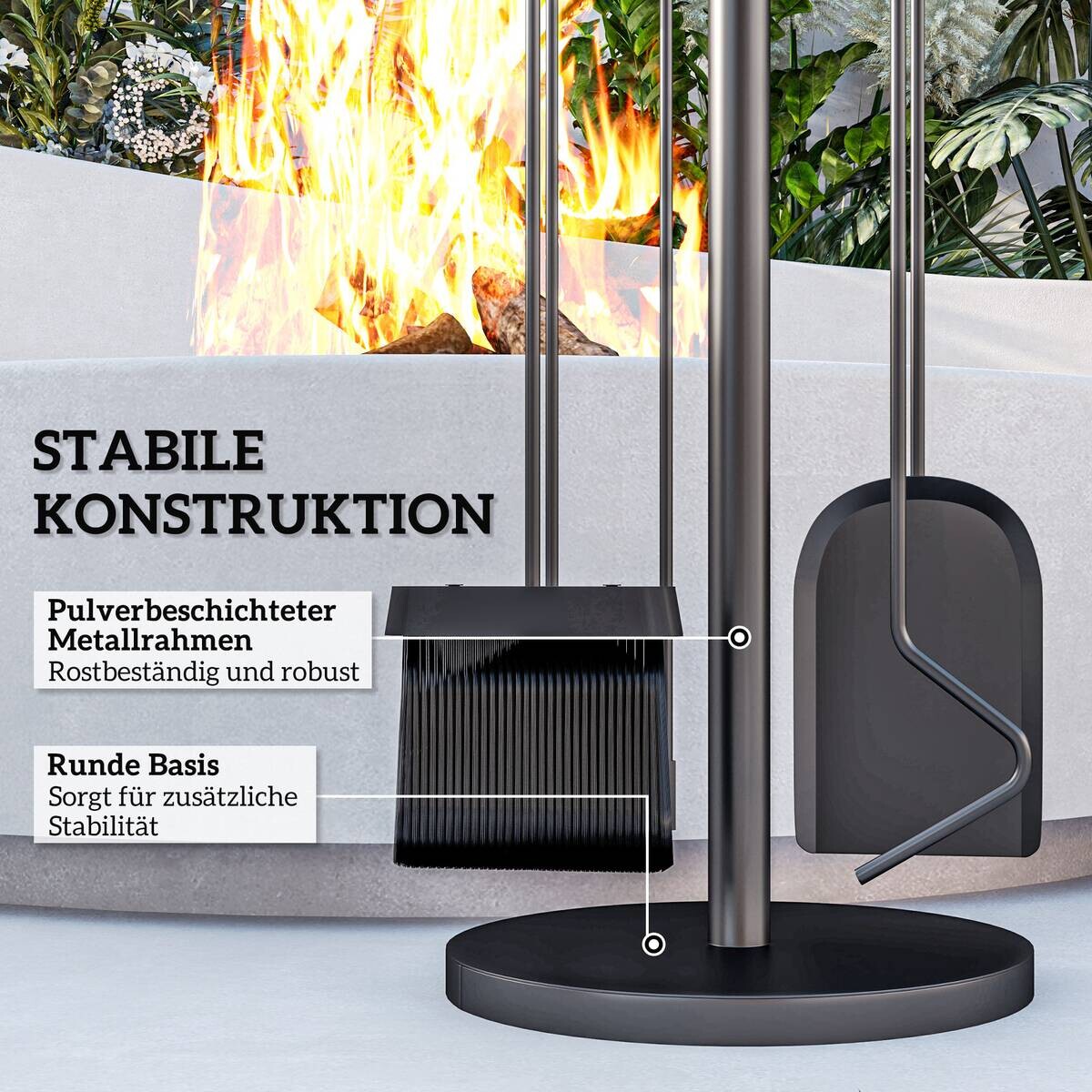 Outsunny Kaminbesteck-Set 5tlg. schwarz B/H/L: ca. 25x54x25 cm