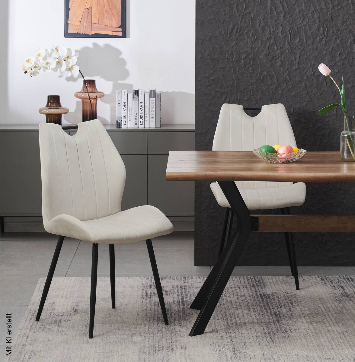 Stuhl CHRISTIN, 2er Set creme Samt B/H/T: ca. 52x58x75 cm