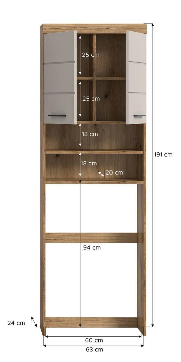 Waschmaschinenumbauschrank Scout Evoke Oak Nachbildung Kaschmirgrau Nachbildung B/H/T: ca. 63x191x24 cm
