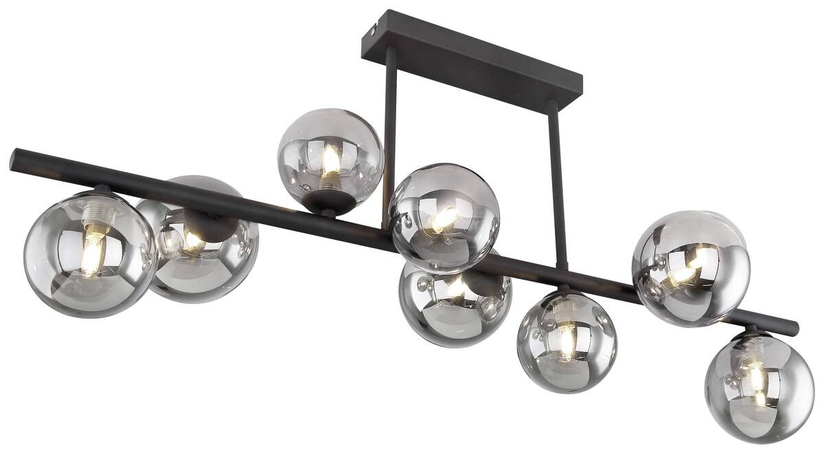 GLOBO Deckenleuchte RIHA 56133-9D schwarz Metall Rauchglas B/H/T: ca. 87x37x28 cm 9 Brennstellen
