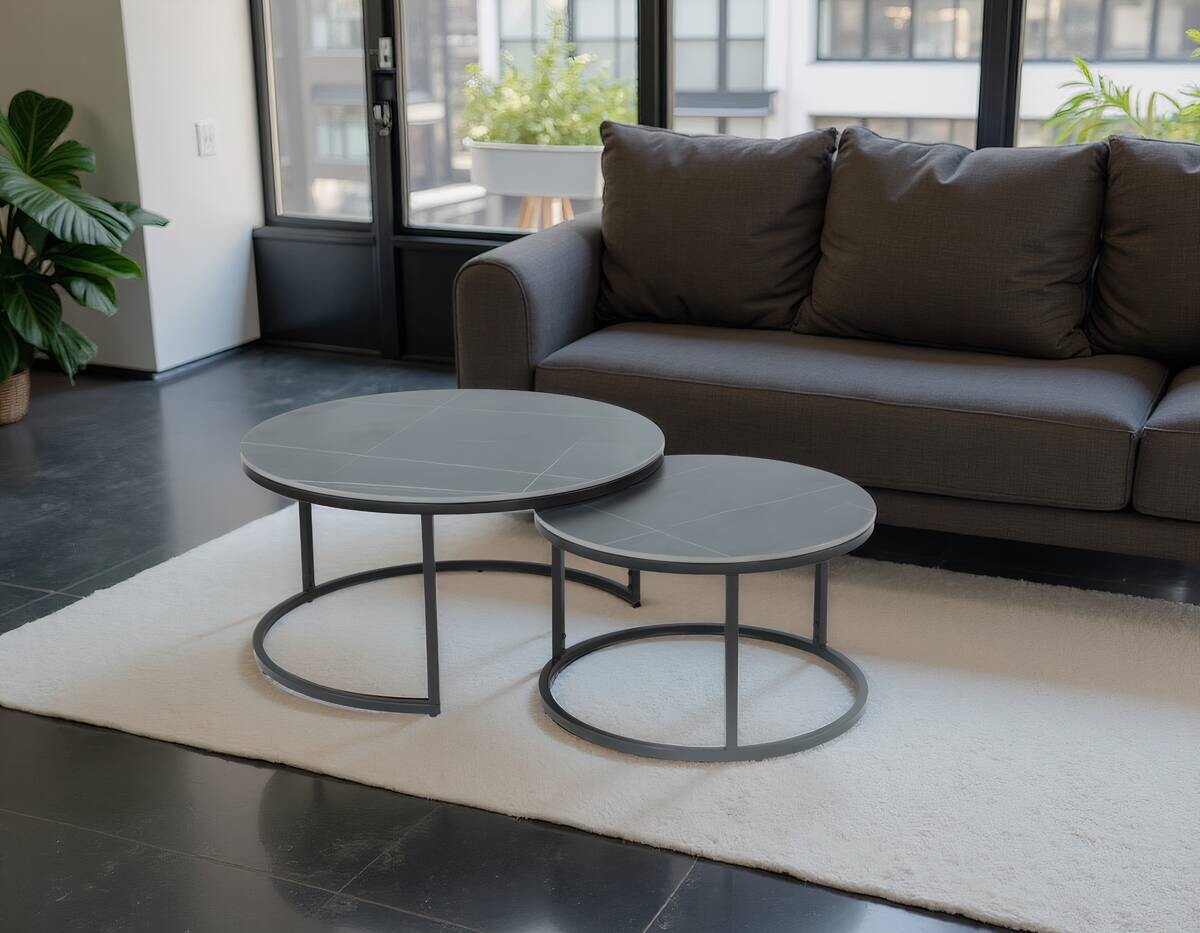 Hela Couchtisch Luis II grau Marmoroptik schwarz Metall Stein H/D: ca. 41x80 cm