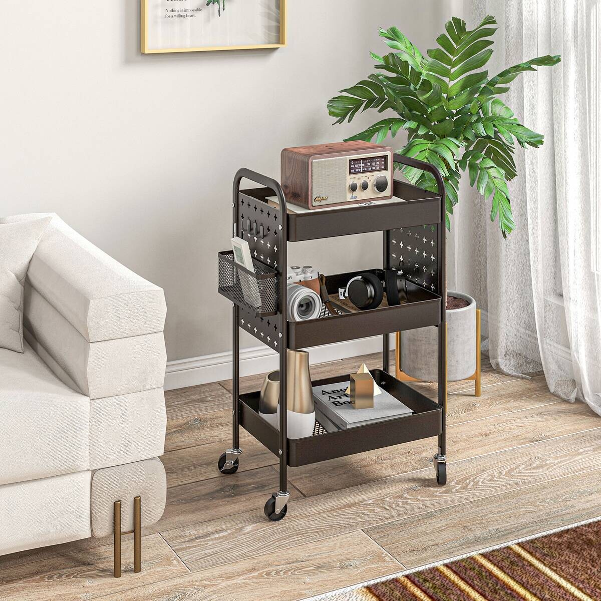 HOMCOM Küchenwagen schwarz Edelstahl B/H/L: ca. 30,5x53,5x75 cm