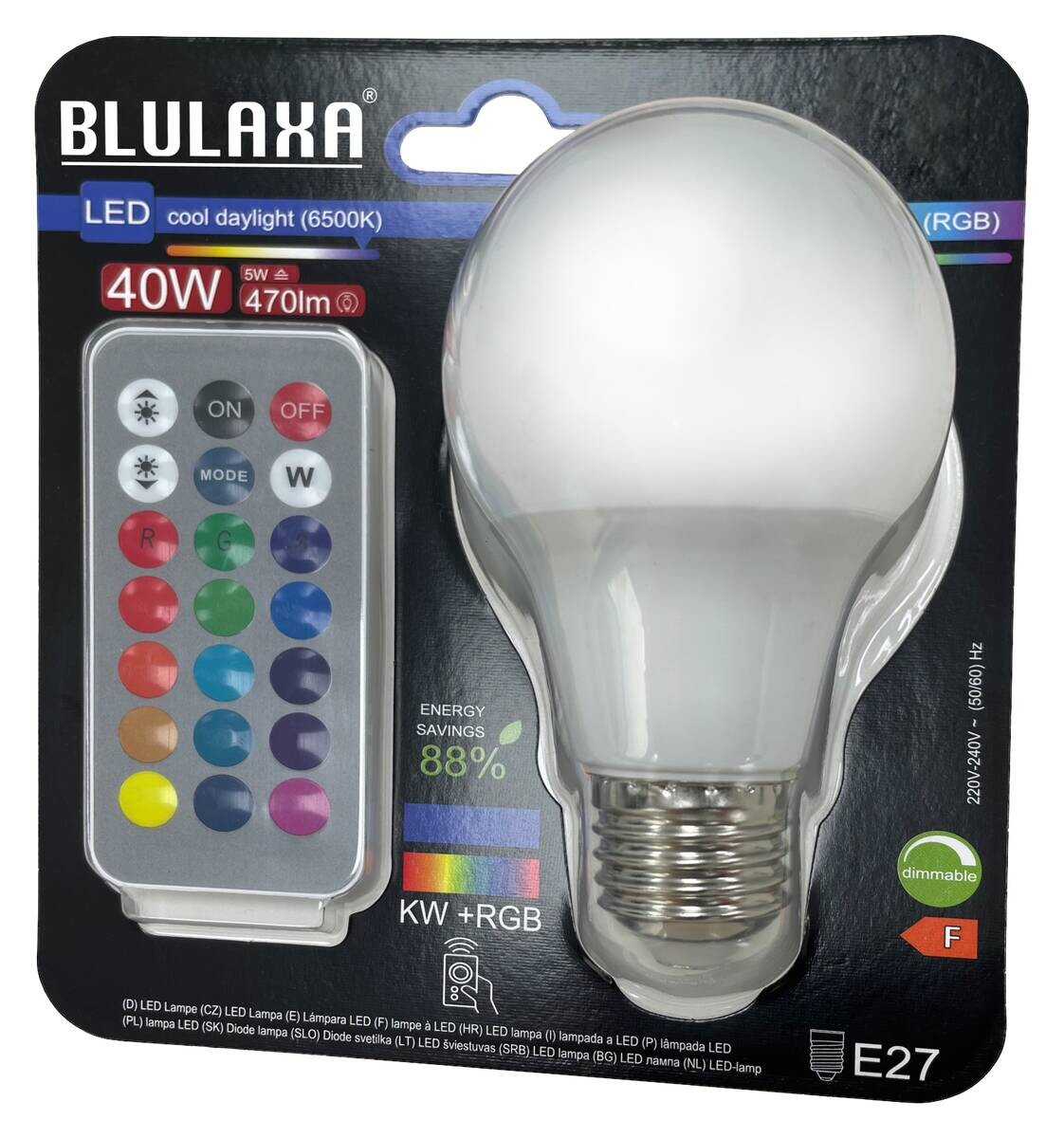 Blulaxa LED-Leuchtmittel RGB + CW dimmbar mit Fernbedienung 50985 E27