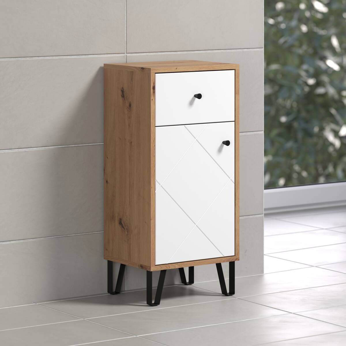 Stauraumelement Touch Eiche Artisan Nachbildung weiß matt B/H/T: ca. 36x79x29 cm