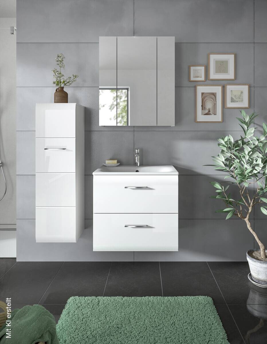 Badezimmer-Set Ice weiß weiß Hochglanz B/H/T: ca. 105x185x46 cm