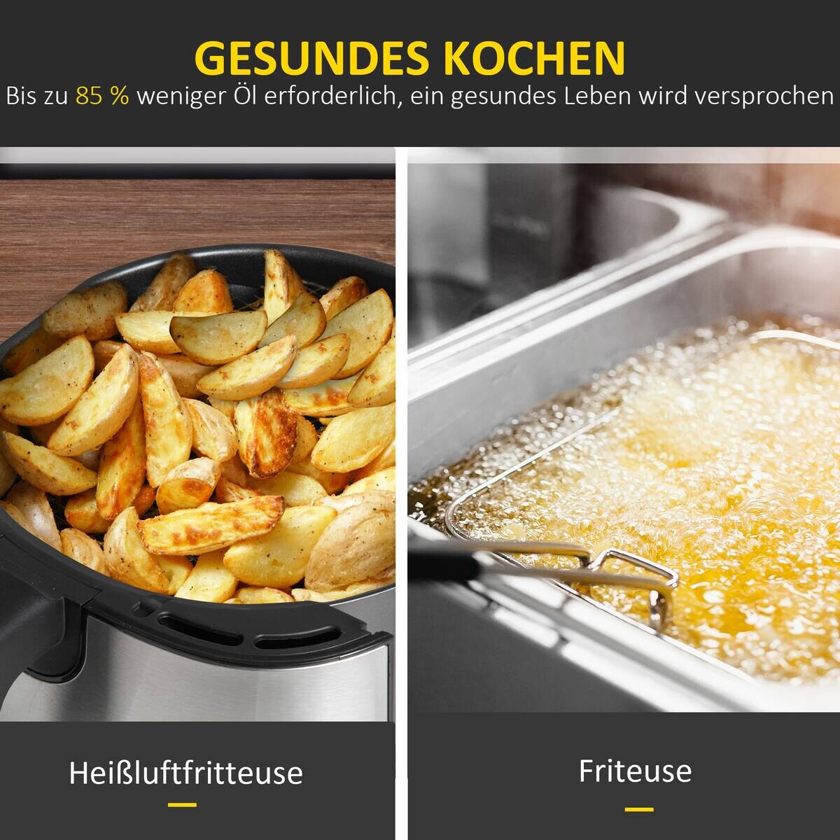 HOMCOM Heißluftfritteuse 800-120V90 schwarz Polypropylen B/H/L: ca. 29x36,5x33,8 cm ca. 6,5 l
