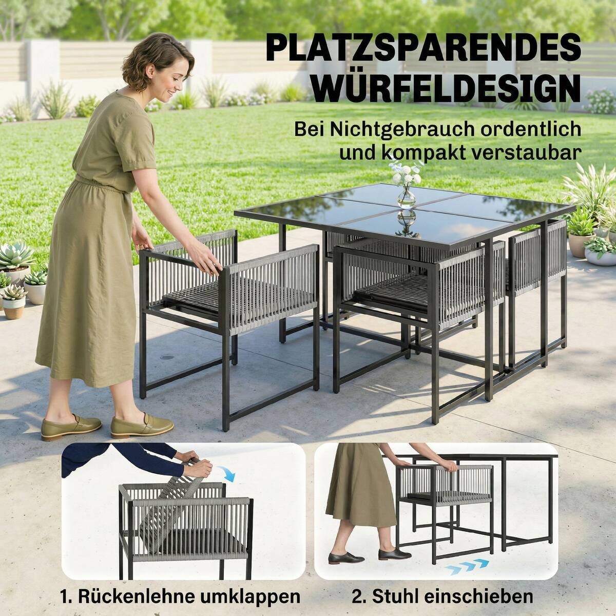 Outsunny Gartensitzgruppe hellgrau Glas B/H/L: ca. 120x72x120 cm