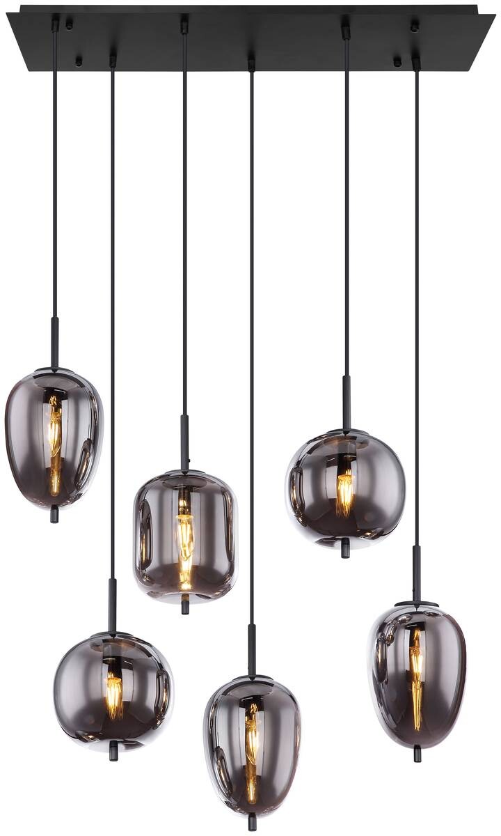 GLOBO Pendelleuchte Blacky schwarz Rauch Metall Rauchglas B/H/L: ca. 34x120x80 cm E14 6 Brennstellen