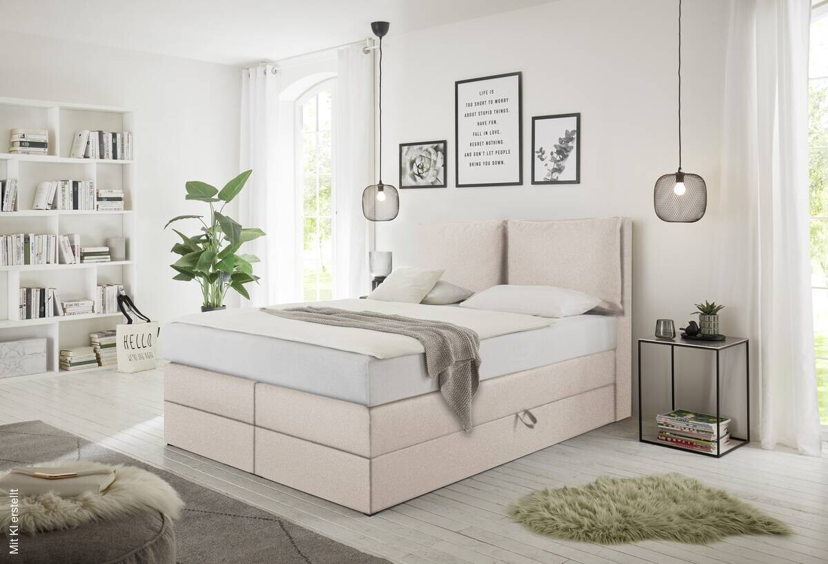 Boxspringbett Lissy creme Liegefläche B/L: ca. 140x200 cm