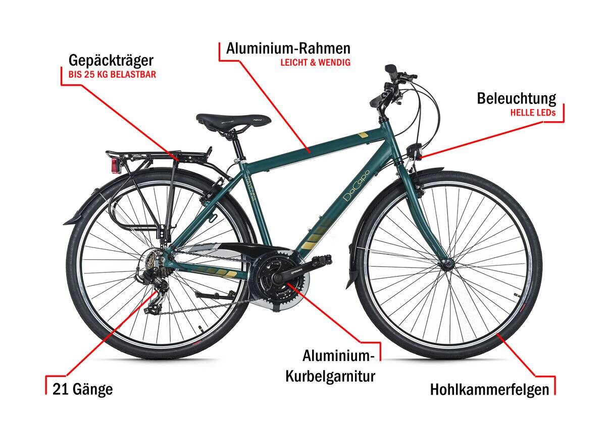 DaCapo Trekking-Bike Ravenna 50 28 Zoll Rahmenhöhe 48 cm 21 Gänge grün grün ca. 28 Zoll
