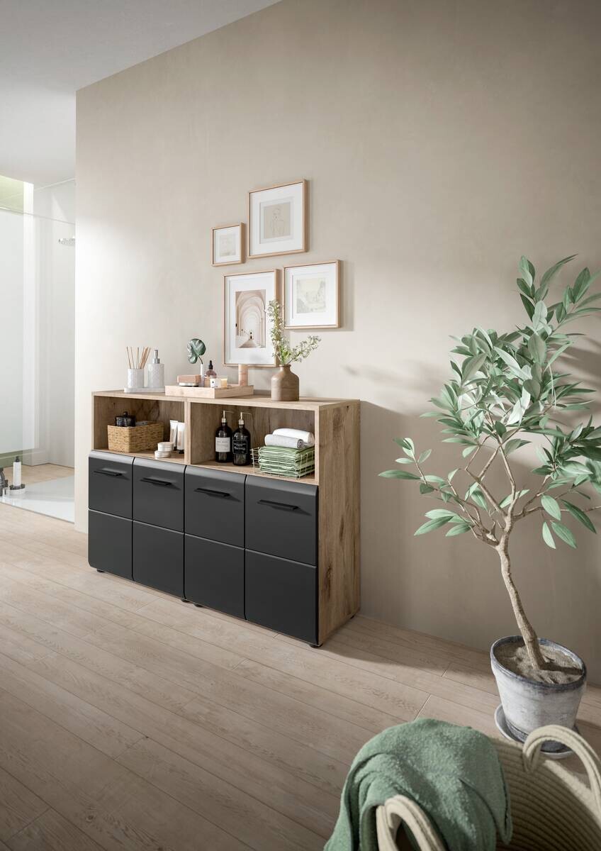 Badezimmer-Set Ice Nox Oak Nachbildung schwarz matt B/H/T: ca. 120x80x30 cm