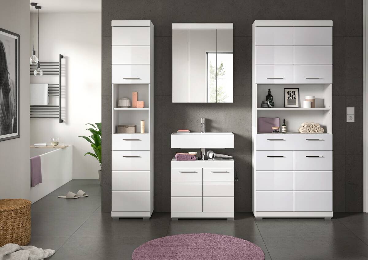 Badezimmer-Set Scout weiß weiß Hochglanz B/H/T: ca. 186x191x34 cm