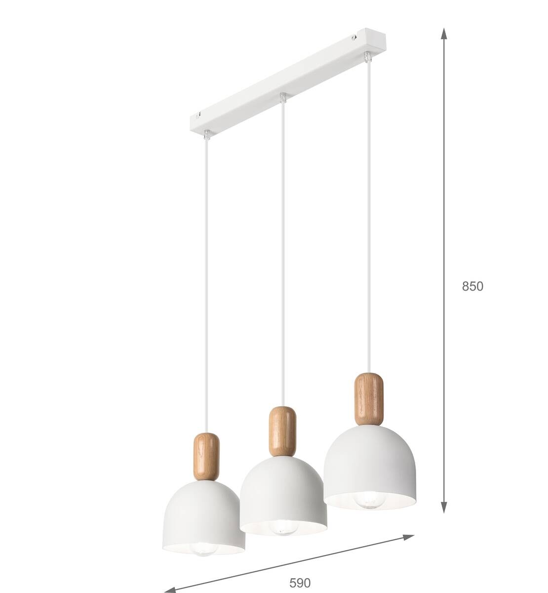 Lamkur Hängeleuchte Eiche weiß Stahl Holz B/H/L: ca. 15,5x85x59 cm E27 3 Brennstellen
